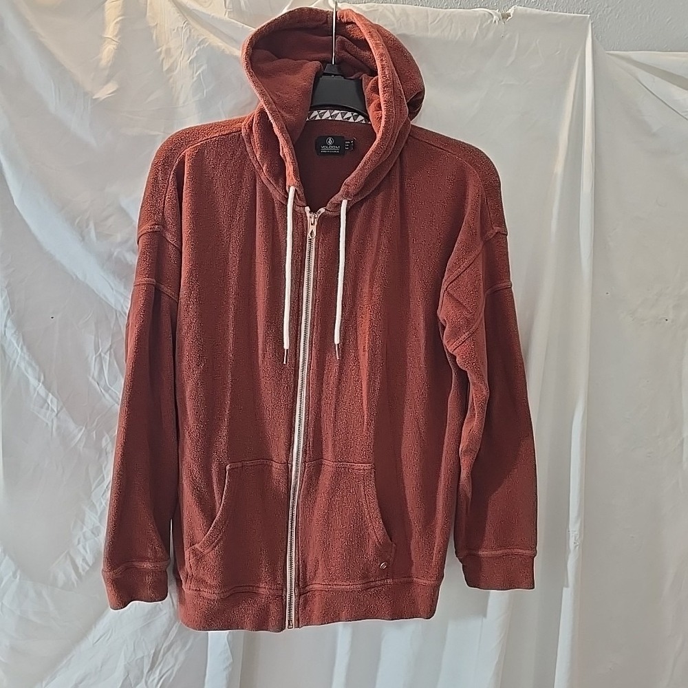 Volcom Lived In Lounge Zip-up Hoodie Sweatshirt Fleece Brick Color Size M